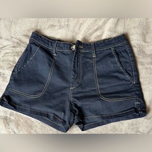 ModCloth Womens 4 Shorts Black Denim Orange Stitch Pockets High Rise Stretch